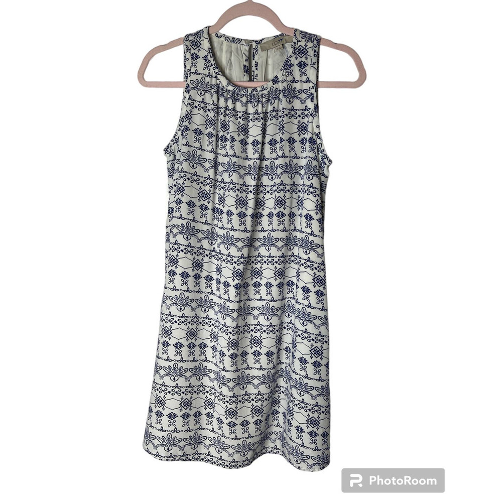 LOFT Sleeveless Dress in Blue and White Floral Print, Size XS